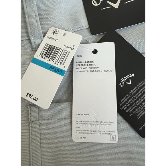 NWT Callaway Men’s Beige Sorona Stretch 5-Pocket Pant Opti-Dri Zip/Button 36/30 - Picture 4 of 7